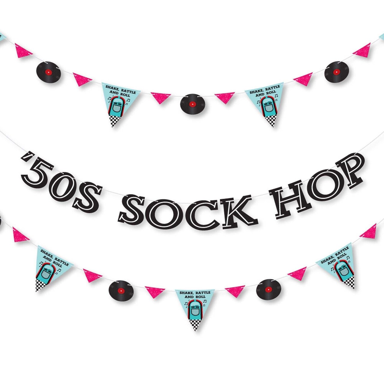 Big Dot of Happiness 50's Sock Hop - 1950s Rock N Roll Party Letter Banner Decoration - 36 Banner Cutouts and 50s Sock Hop Banner Letters